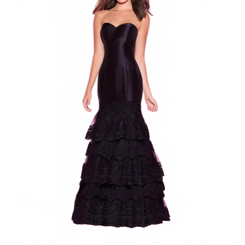 NEW MADISON JAMES strapless lace ruffle bottom dress in black